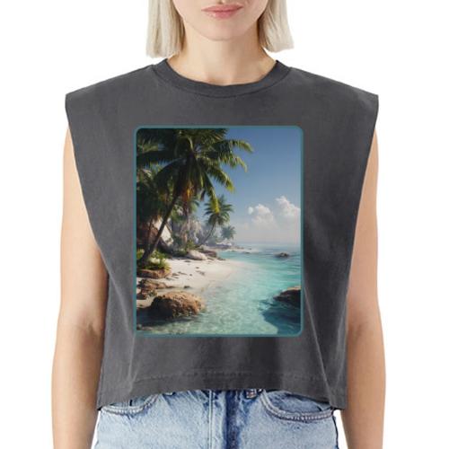 Tropical Beach Paradise Palm Design - Washed Women´s Muscle Tank Top