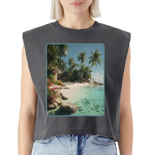 Serene Tropical Beach Floral Design - Washed Women´s Muscle Tank Top