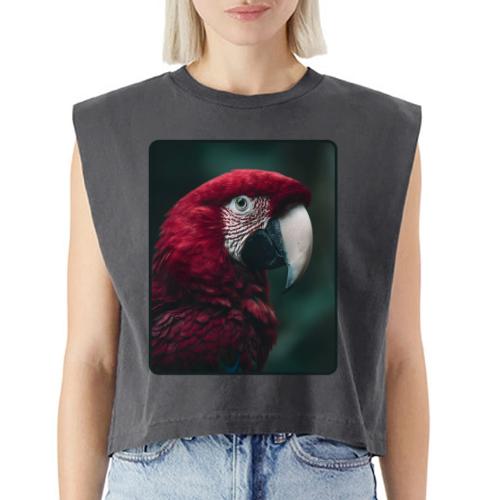 Red Green Macaw Bird Portrait Design - Washed Women´s Muscle Tank Top