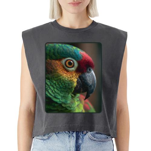 Colorful Parrot Close-Up Design - Washed Women´s Muscle Tank Top