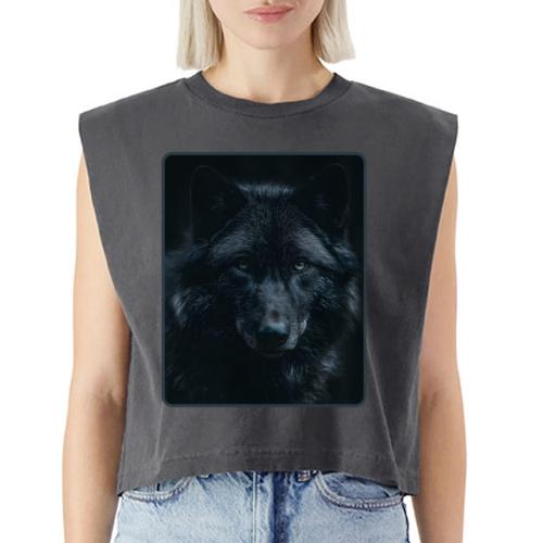 Black Wolf Intense Eyes Portrait Design - Washed Women´s Muscle Tank Top