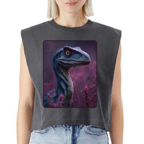 Blue Velociraptor Portrait Design - Washed Women´s Muscle Tank Top