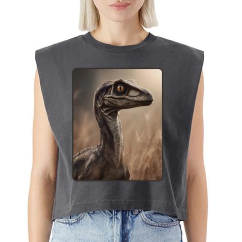 Velociraptor Feathered Portrait Design - Washed Women´s Muscle Tank Top