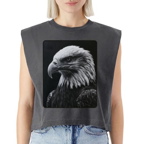 Black White Bald Eagle Design - Washed Women´s Muscle Tank Top