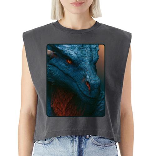 Turquoise Dragon Fire Eye Design - Washed Women´s Muscle Tank Top