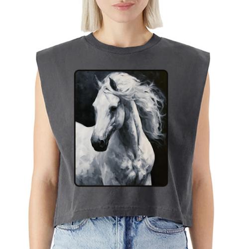 White Horse Oil Painting Design - Washed Women´s Muscle Tank Top