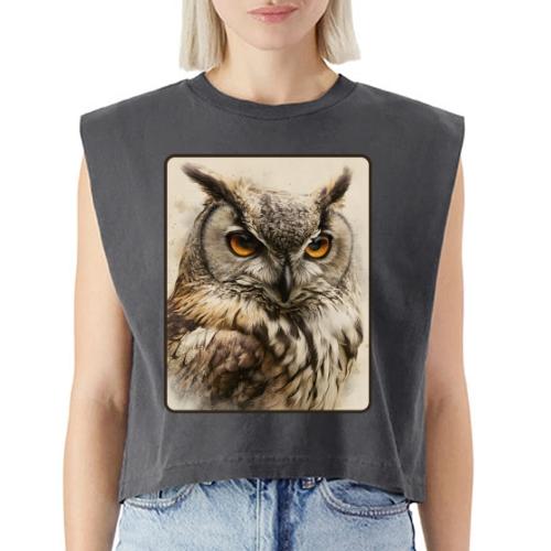 Great Horned Owl Watercolor Design - Washed Women´s Muscle Tank Top