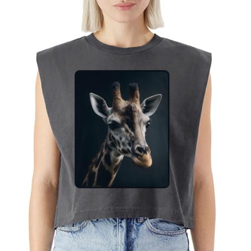 Majestic Giraffe Artistic Portrait Design - Washed Women´s Muscle Tank Top