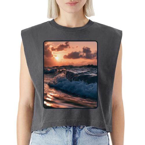 Golden Sunset Ocean Wave - Washed Women´s Muscle Tank Top