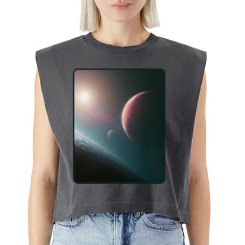 Deep Space Planet Horizon Art - Washed Women´s Muscle Tank Top
