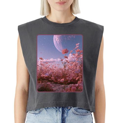 Cosmic Moon & Cosmos Flowers Art - Washed Women´s Muscle Tank Top
