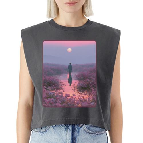 Ethereal Sunset Flower Field Art - Washed Women´s Muscle Tank Top