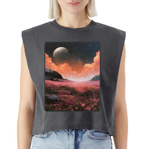 Moonlit Fantasy Flower Landscape - Washed Women´s Muscle Tank Top