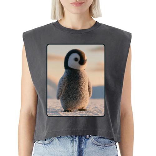 Cute Penguin Chick Sunrise Design - Washed Women´s Muscle Tank Top