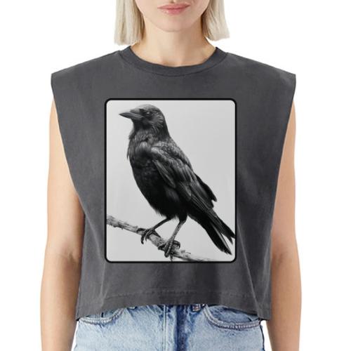 Raven Black and White Art Design - Washed Women´s Muscle Tank Top