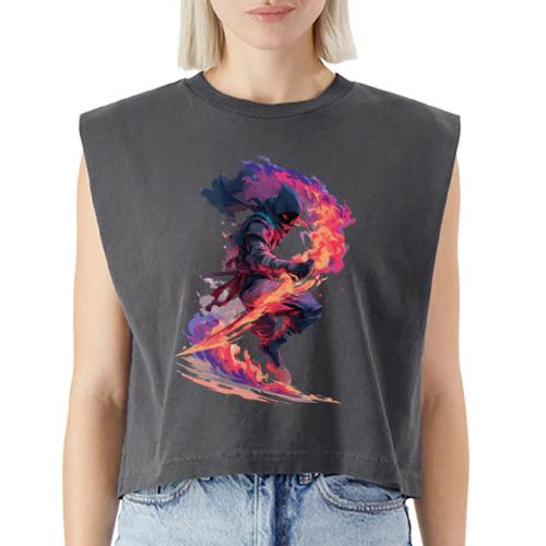 Flaming Ninja Warrior Fantasy Design - Washed Women´s Muscle Tank Top