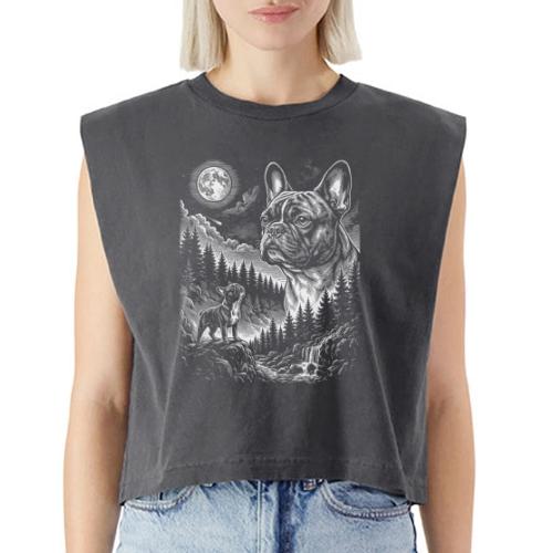 Vintage French Bulldog Moon Howling Tee - Washed Women´s Muscle Tank Top