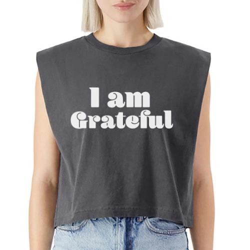 I Am Grateful Affirmation Quote Merch - Washed Women´s Muscle Tank Top