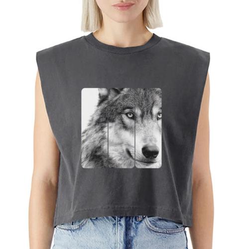 Wolf Face Triptych: Silent Alpha - Washed Women´s Muscle Tank Top