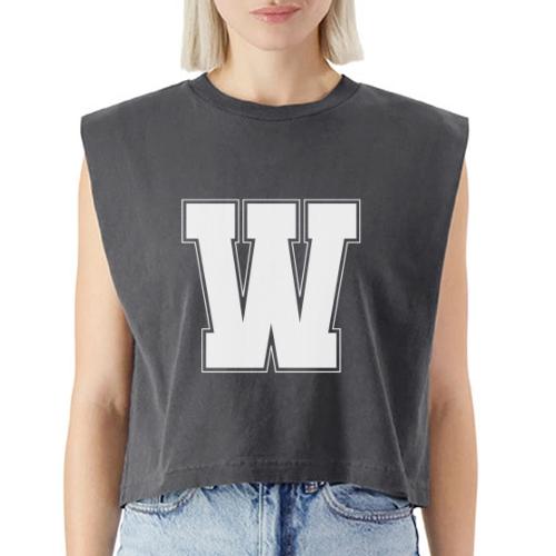 White Letter W – Varsity Alphabet Monogram - Washed Women´s Muscle Tank Top