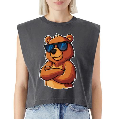 Cool Bear Sunglasses Cartoon Design - Washed Women´s Muscle Tank Top