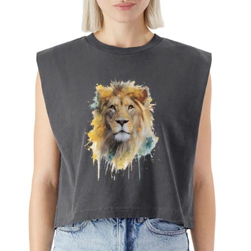 Watercolor Lion Portrait - Washed Women´s Muscle Tank Top
