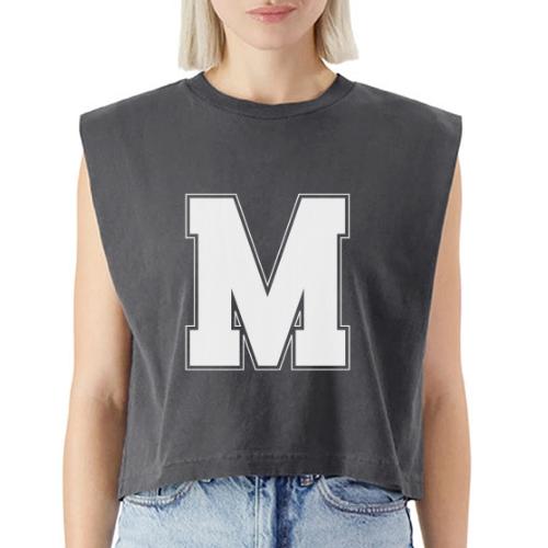 White Letter M – Varsity Alphabet Monogram - Washed Women´s Muscle Tank Top