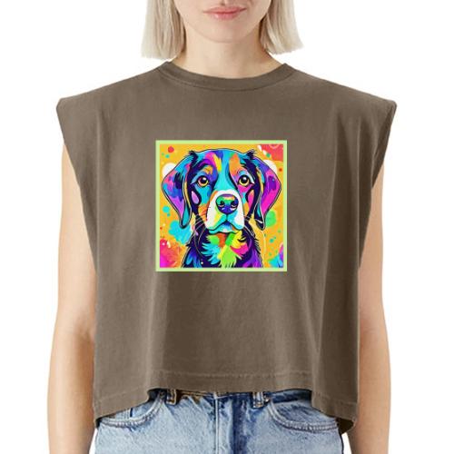 Rainbow Dog Portrait Design - Washed Women´s Muscle Tank Top