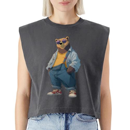 Fashion Streetwear Bear Cartoon Art - Washed Women´s Muscle Tank Top