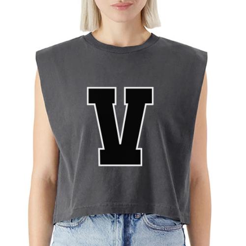 Varsity Letter V Athletic Alphabet Graphic - Washed Women´s Muscle Tank Top