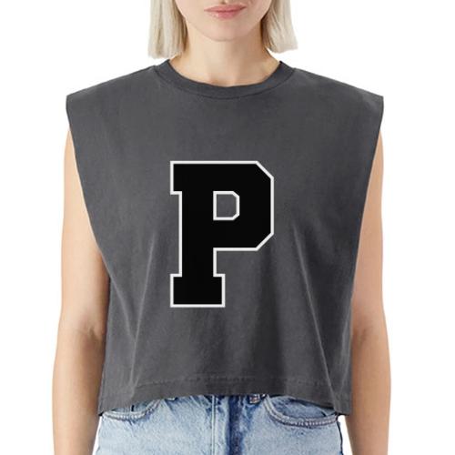 Varsity Letter P Athletic Alphabet Design - Washed Women´s Muscle Tank Top