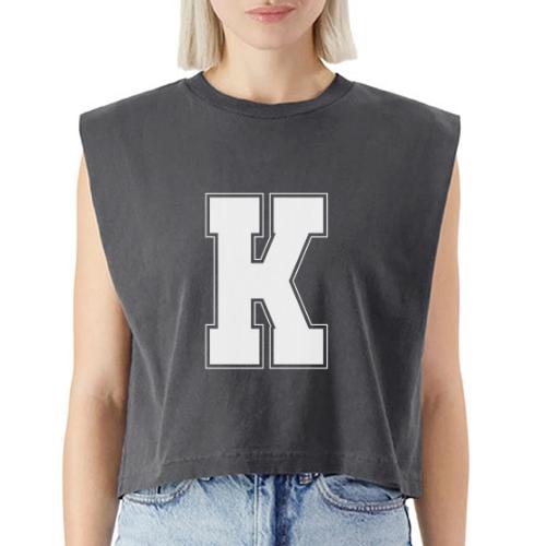 White Letter K – Varsity Alphabet Monogram - Washed Women´s Muscle Tank Top