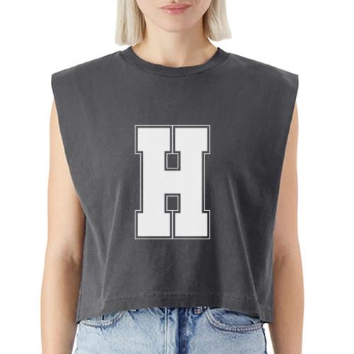White Letter H – Varsity Alphabet Monogram - Washed Women´s Muscle Tank Top