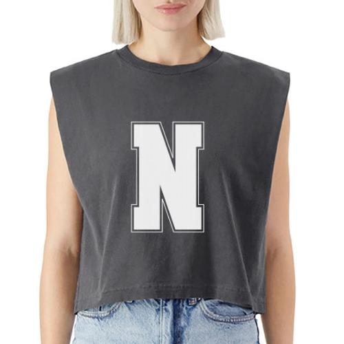 White Letter N – Varsity Alphabet Monogram - Washed Women´s Muscle Tank Top