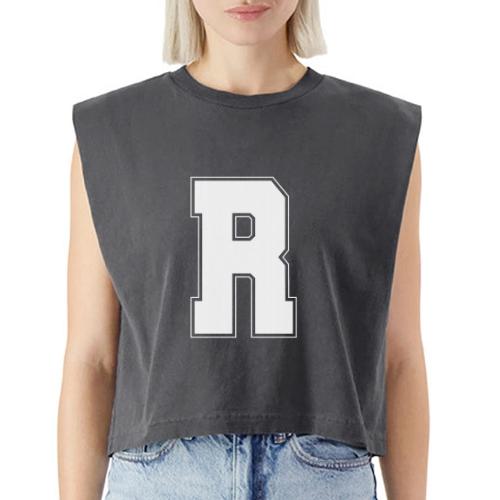 White Letter R – Varsity Alphabet Monogram - Washed Women´s Muscle Tank Top