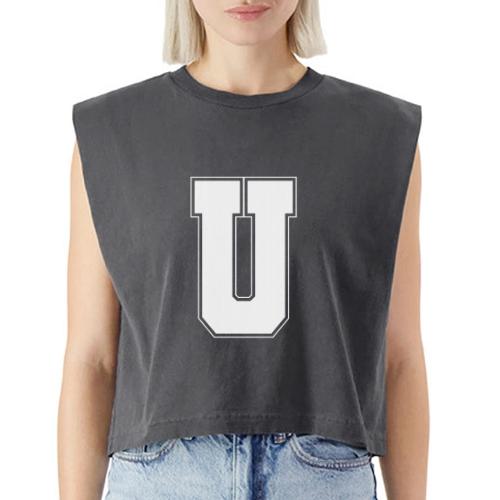 White Letter U – Varsity Alphabet Monogram - Washed Women´s Muscle Tank Top