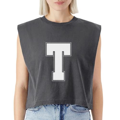 White Letter T – Varsity Alphabet Monogram - Washed Women´s Muscle Tank Top