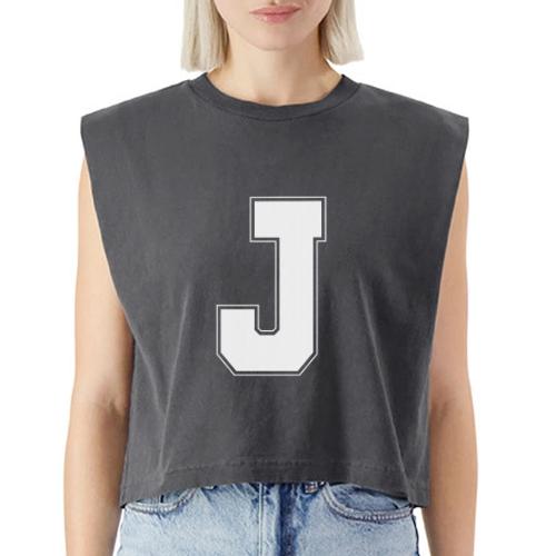 White Letter J – Varsity Alphabet Monogram - Washed Women´s Muscle Tank Top