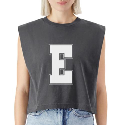 White Letter E – Varsity Alphabet Monogram - Washed Women´s Muscle Tank Top