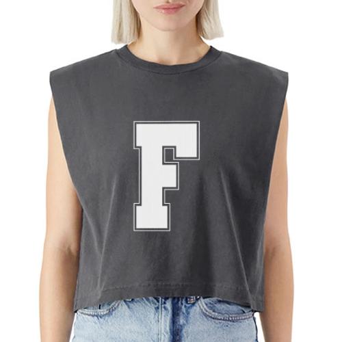White Letter F – Varsity Alphabet Monogram - Washed Women´s Muscle Tank Top