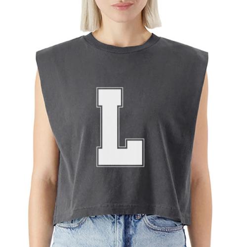White Letter L – Varsity Alphabet Monogram - Washed Women´s Muscle Tank Top