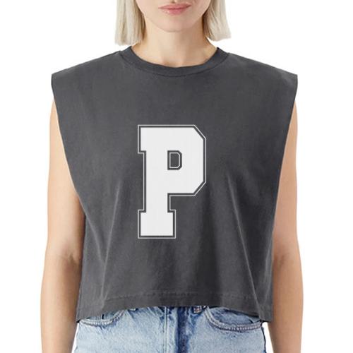 White Letter P – Varsity Alphabet Monogram - Washed Women´s Muscle Tank Top