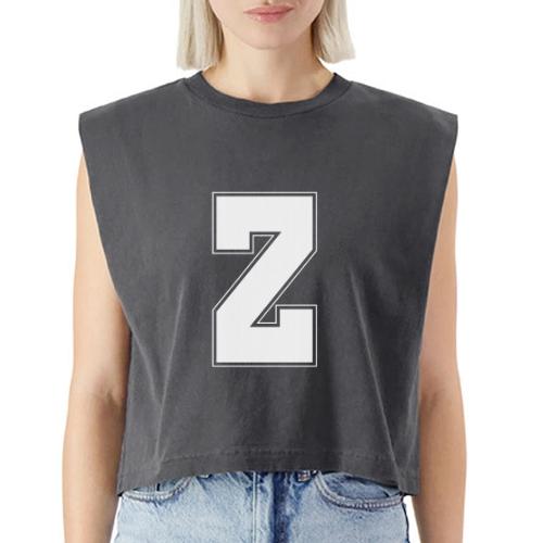 White Letter Z – Varsity Alphabet Monogram - Washed Women´s Muscle Tank Top