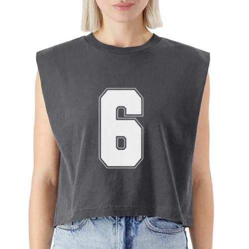White Number 6 – Varsity Font - Washed Women´s Muscle Tank Top