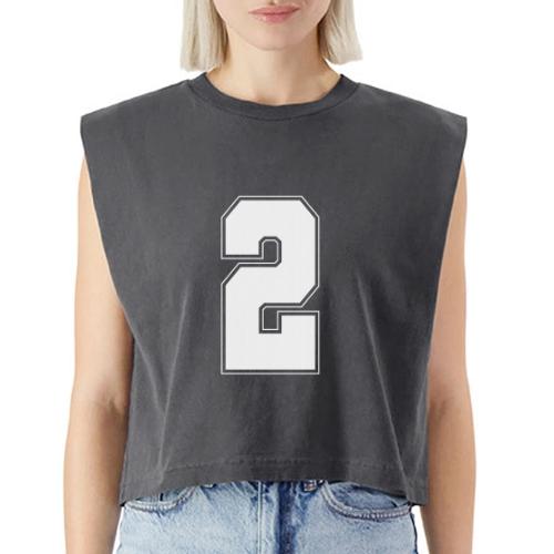 White Number 2 – Varsity Font - Washed Women´s Muscle Tank Top