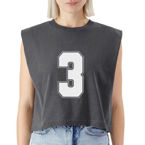 White Number 3 – Varsity Font - Washed Women´s Muscle Tank Top
