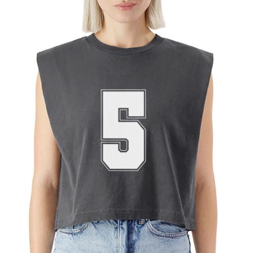 White Number 5 – Varsity Font - Washed Women´s Muscle Tank Top