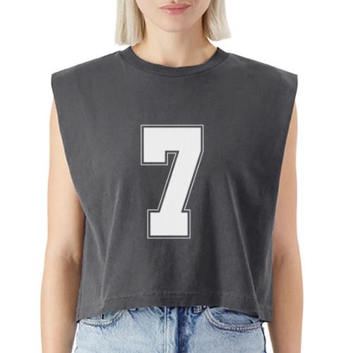 White Number 7 – Varsity Font - Washed Women´s Muscle Tank Top