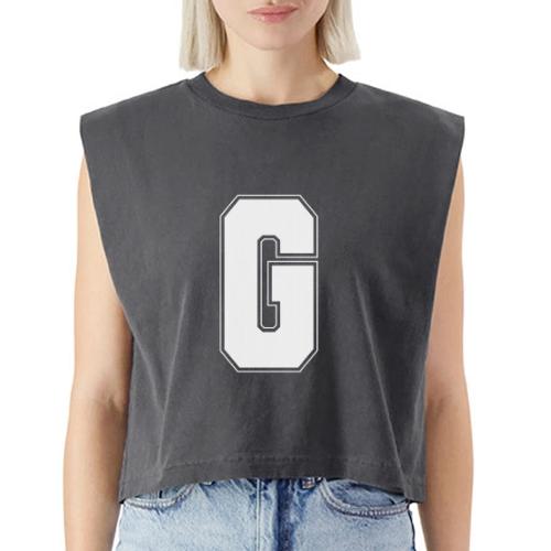 White Letter G – Varsity Alphabet Monogram - Washed Women´s Muscle Tank Top