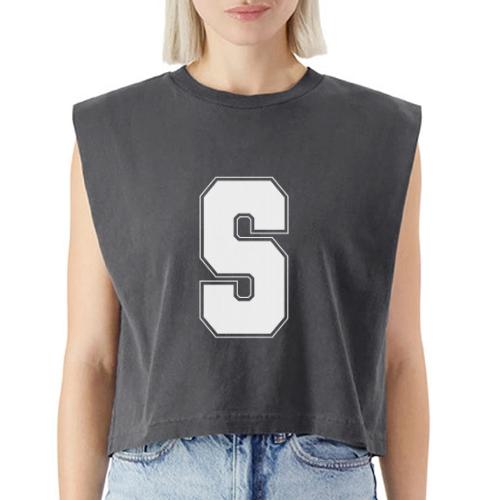 White Letter S – Varsity Alphabet Monogram - Washed Women´s Muscle Tank Top